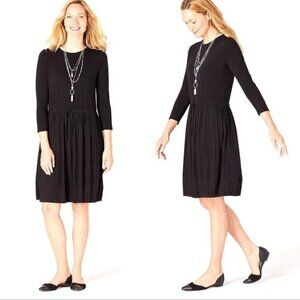 J. Jill Black Pleated Drawstring-Waist Knit Dress 3/4 Sleeve Stretch size S